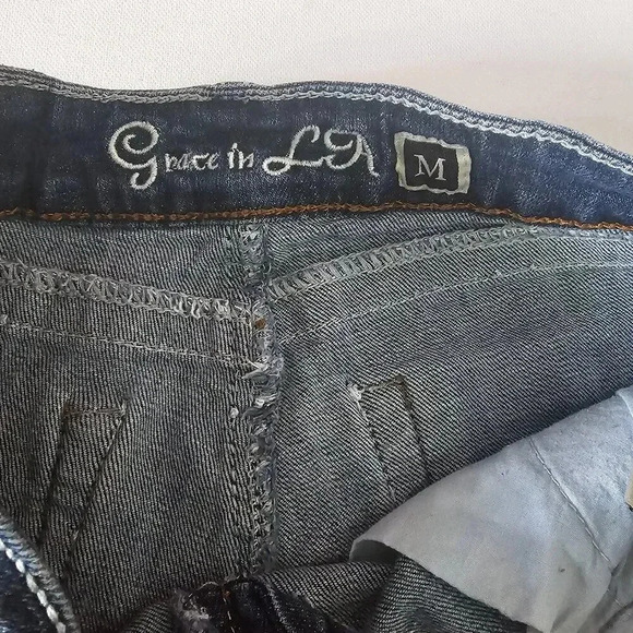 Grace in LA Raw Hem Daisy Duke Blue Short Med - Picture 3 of 5